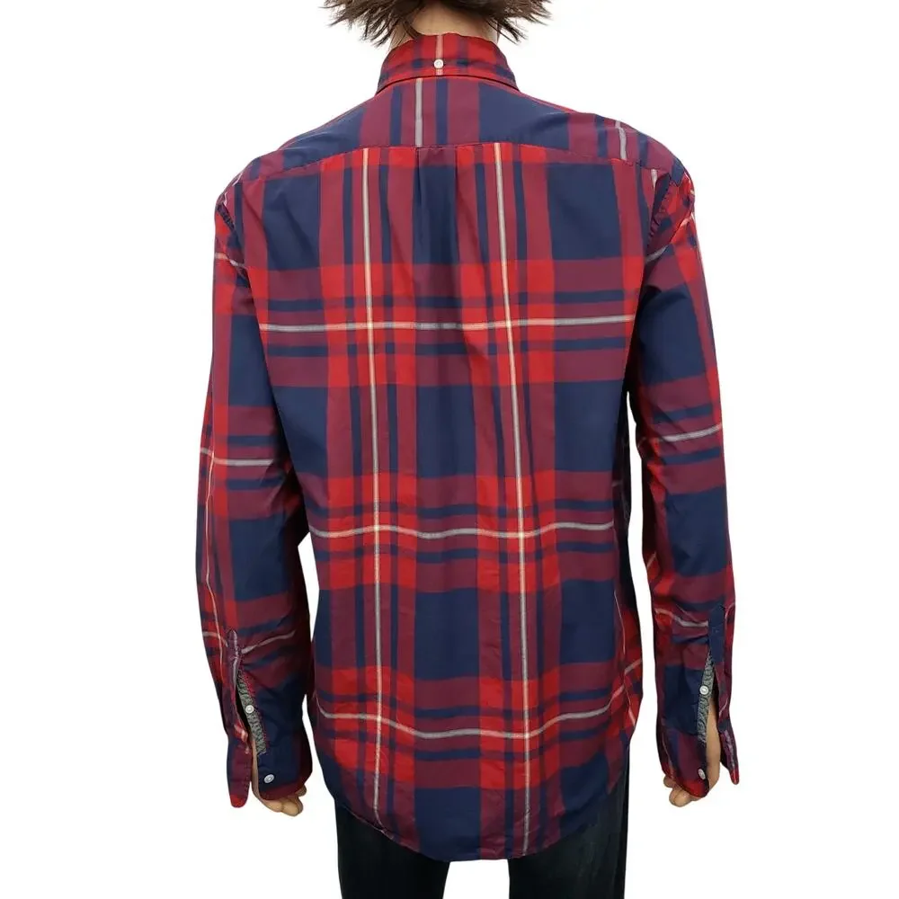 J. CREW Tartan Plaid Shirt Men XL Red Navy Multicolor Long Sleeve Button Down